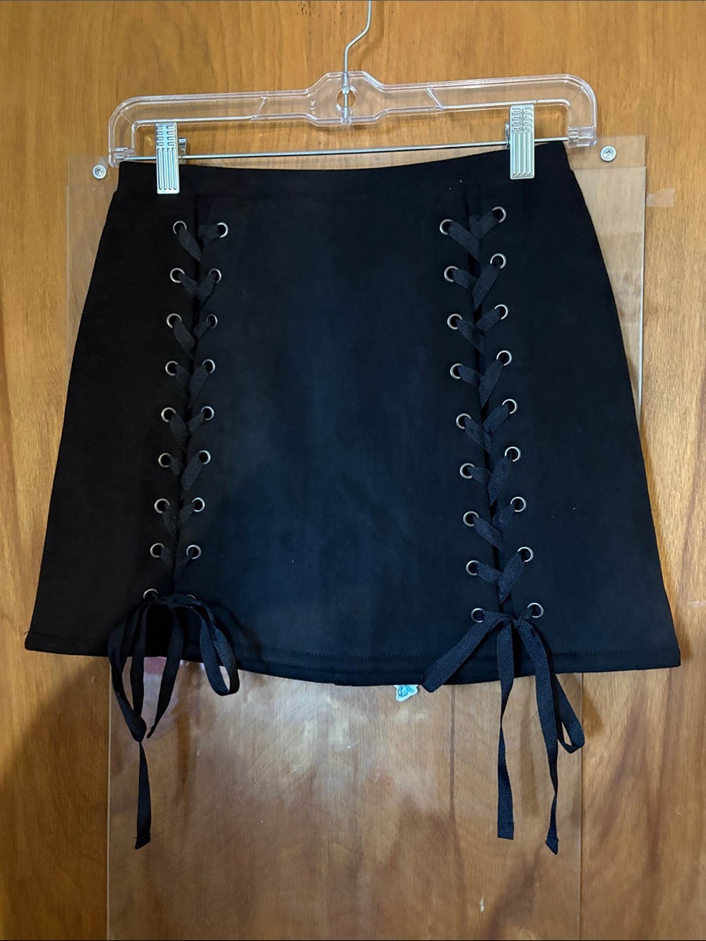 Honey Punch Black Suede Lace-Up Mini Skirt